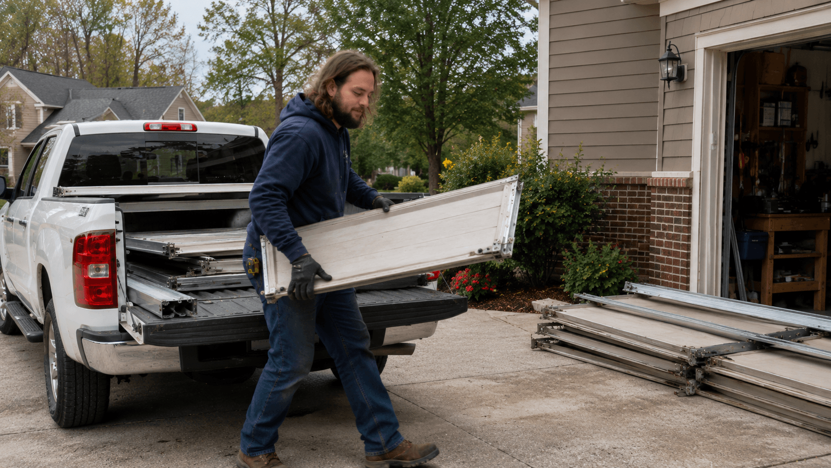 Take down and haul away garage door home in North Georgia.
